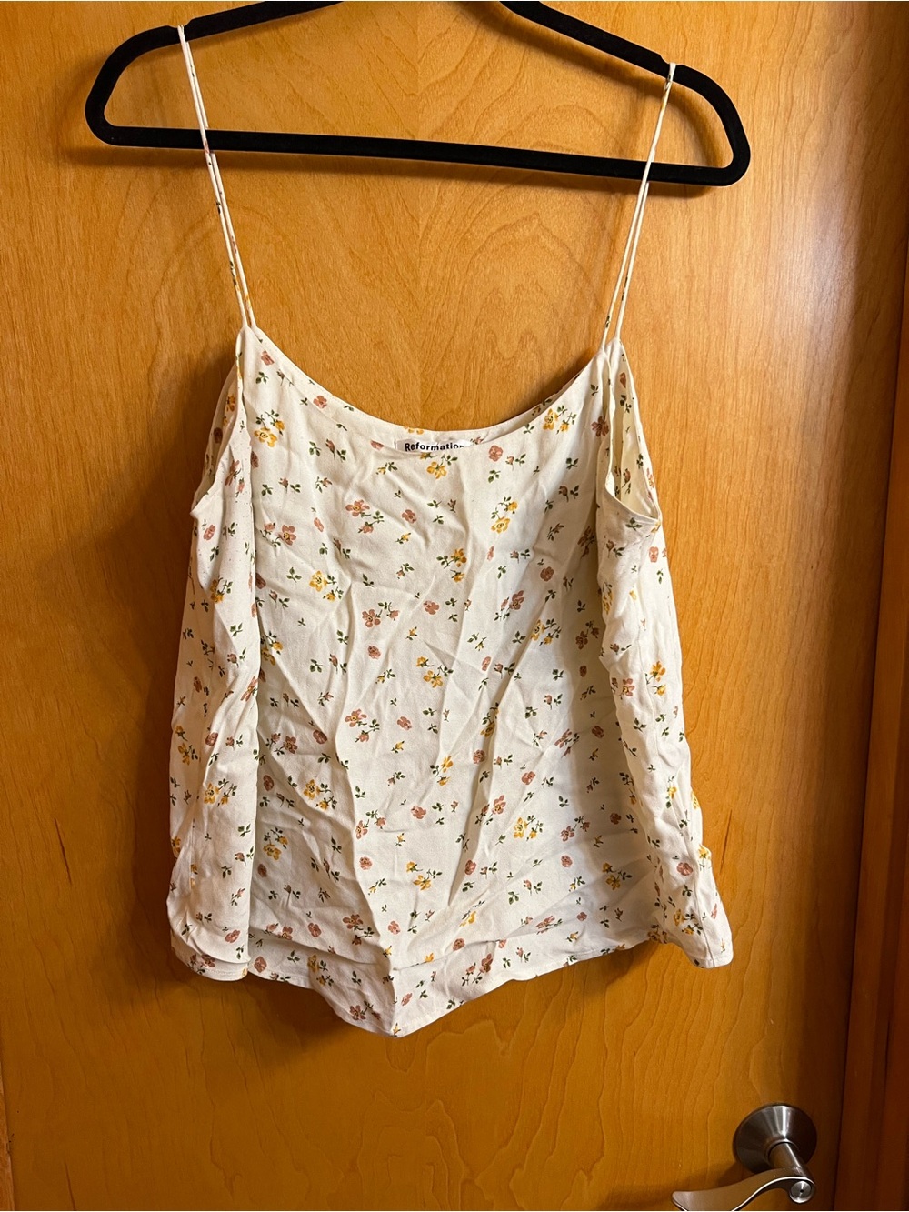Reformation Cream Floral Spaghetti-Strap Cami with Yellow & Pink Blooms